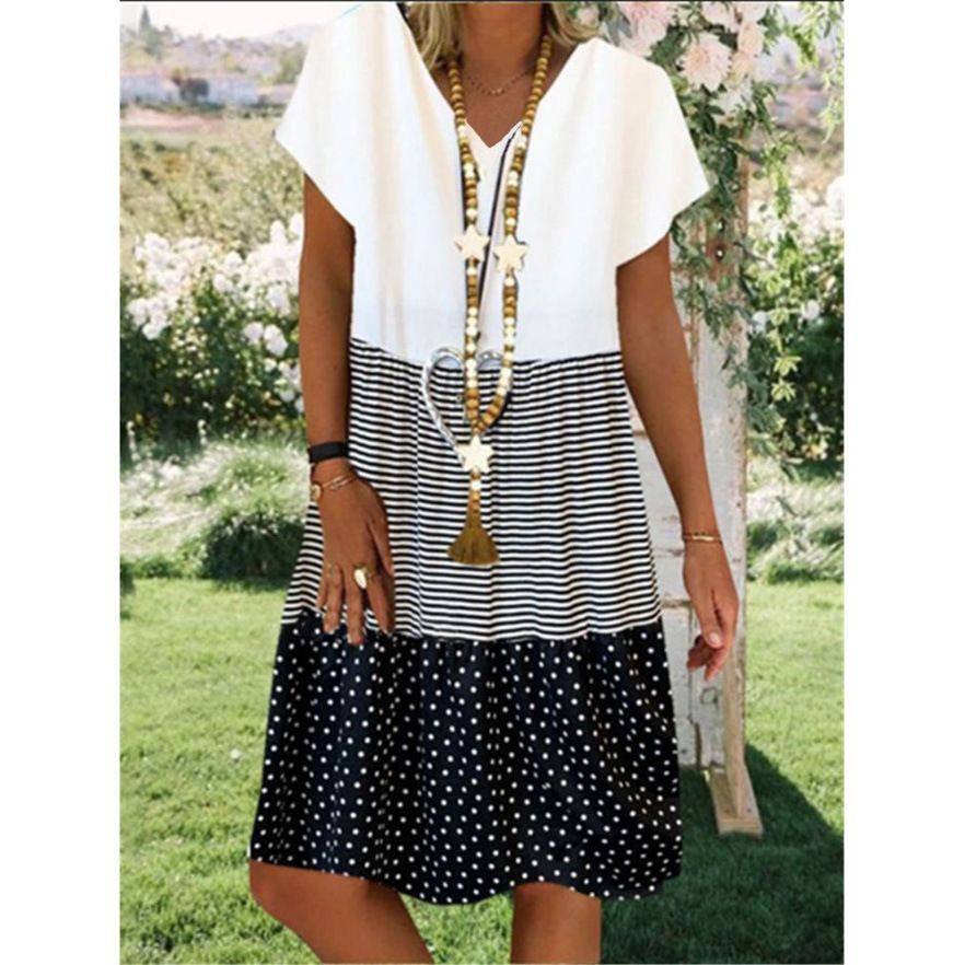 Spring Summer Women's Wear Fashion Printed V-Neck Short Sleeve Dress
