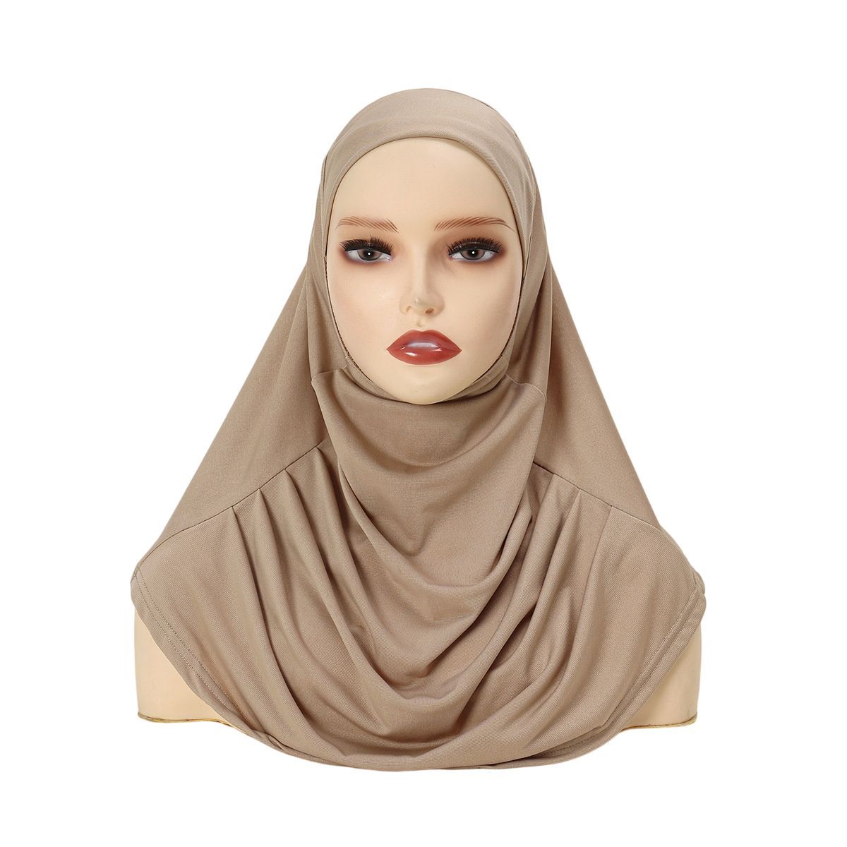 Khaki Hijab Scarf with Inner Cap Soft Drape Head Wrap Set