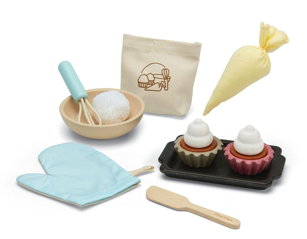 PlanToys Cupcake Set — Wooden Pretend Play Baking Set