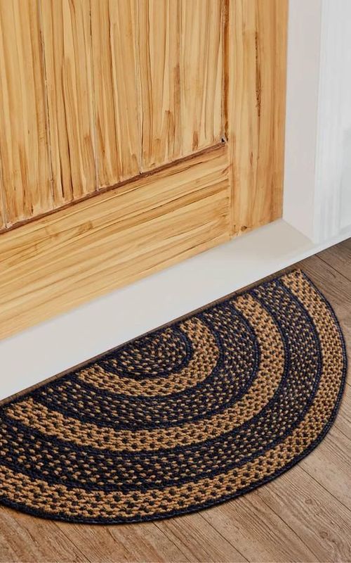 Reversible Braided Doorway Rug Eco-Friendly Half Circle 33" L for All Seasons (Beige/Black)