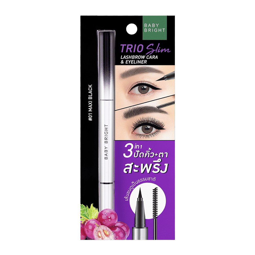 TRIO SLIM LASHBROW CARA & EYELINER 2G+0.5ML BABY BRIGHT (M) #01 MAXI BLACK