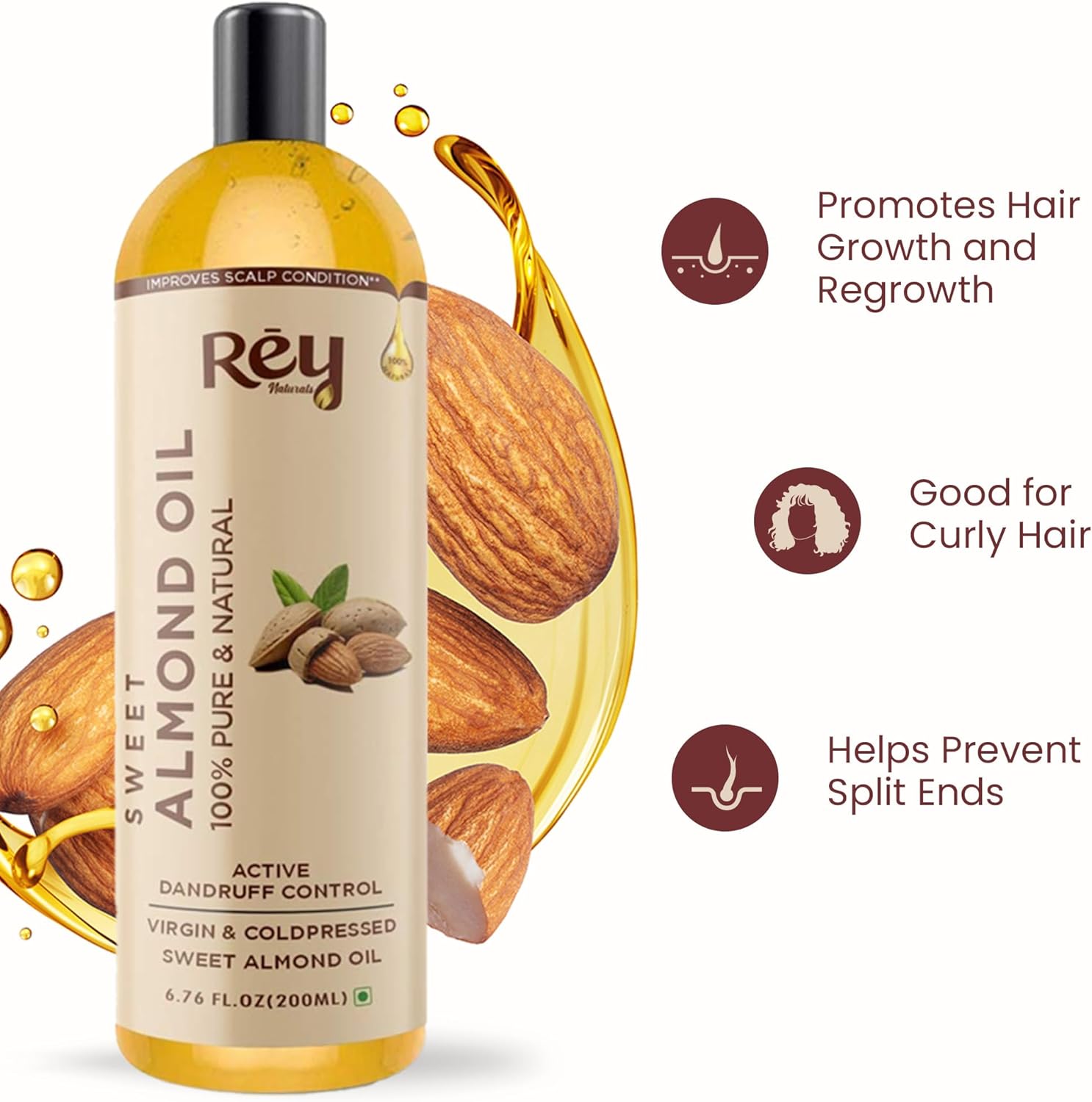Rey Naturals Cold Pressed Castor Oil & Sweet Almond Oil for hair & skin 200 ml