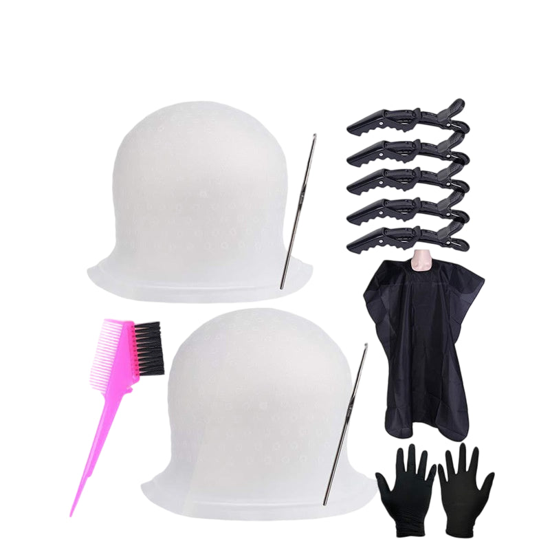 10Pcs Silicone Highlighting Cap Hair Dye Kit Salon Set