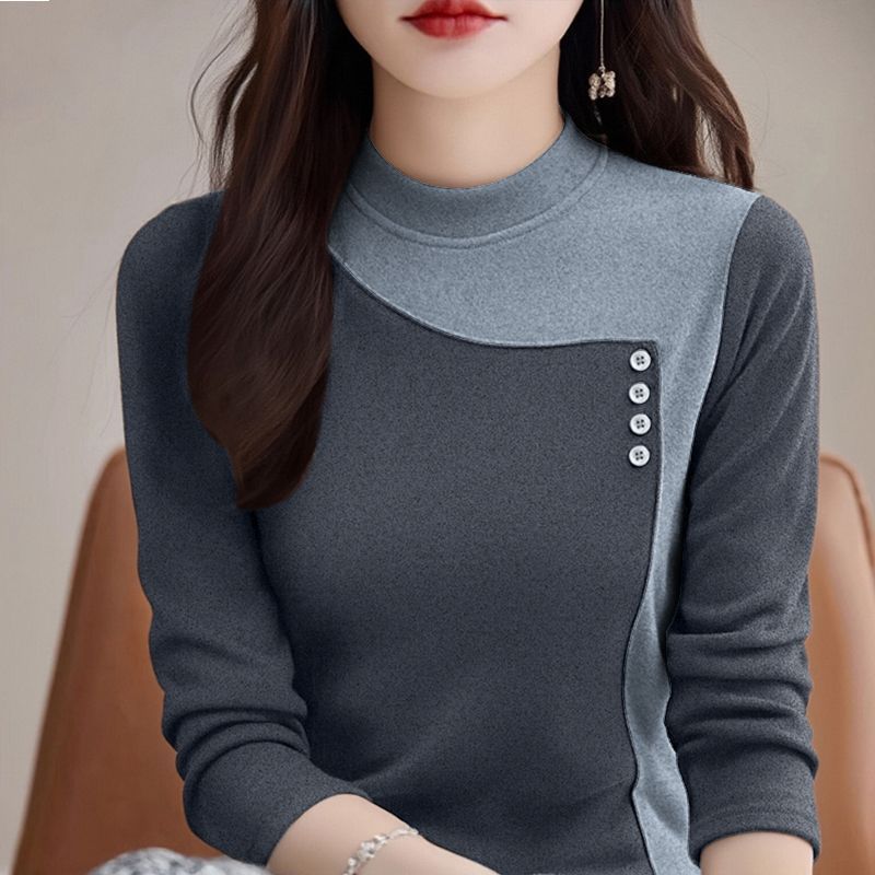 Double Faced Wool Warm Half High Neck Long Sleeve Base T-Shirt