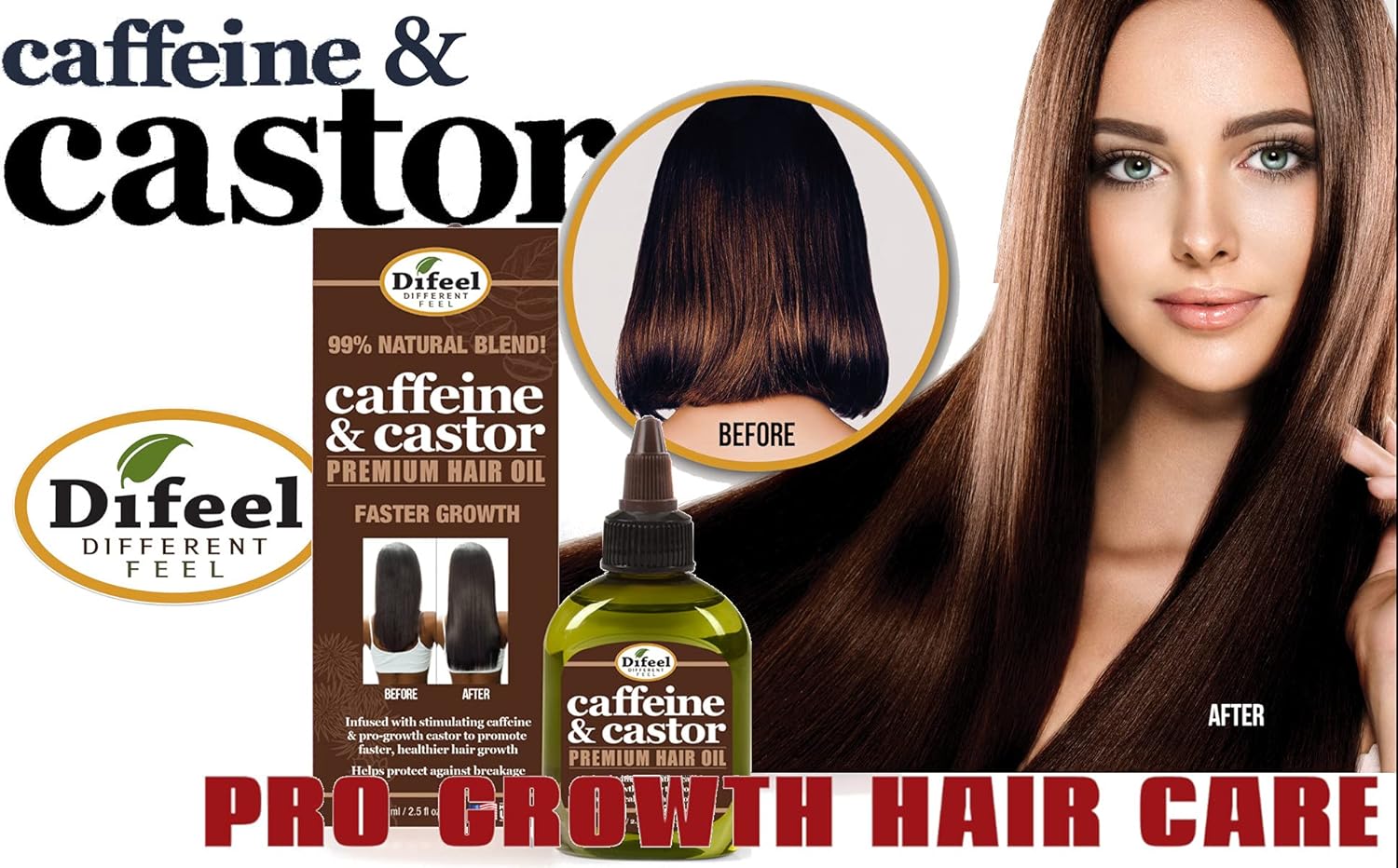 Difeel Caffeine & Castor Premium Hair Oil 75Ml