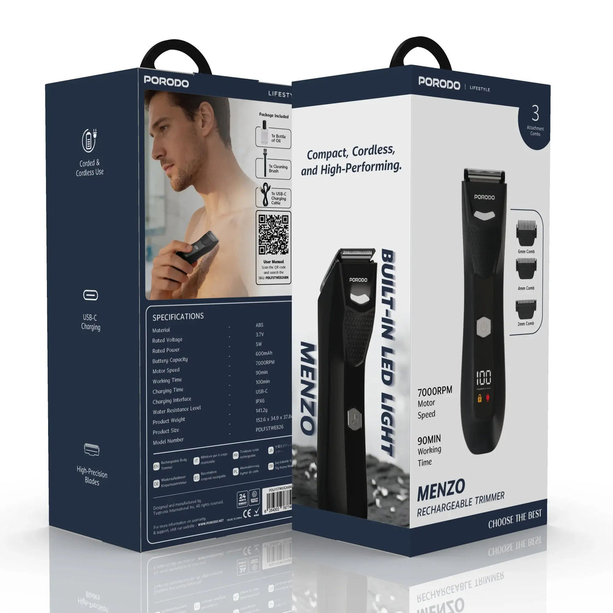Porodo Lifestyle MENZO RECHARGEABLE TRIMMER