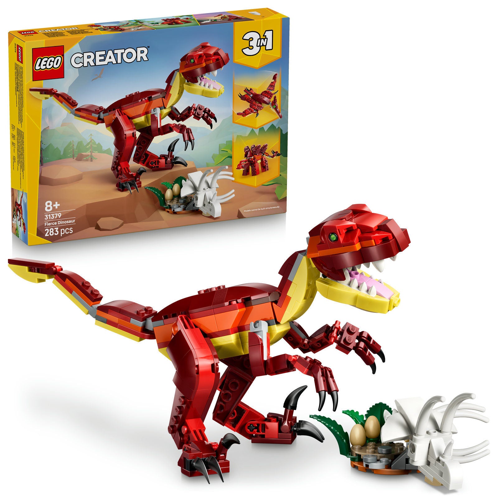 LEGO Creator 3 in 1 Fierce Dinosaur 31379 Building Toy Set 283 Pieces, For Age 8+ Years