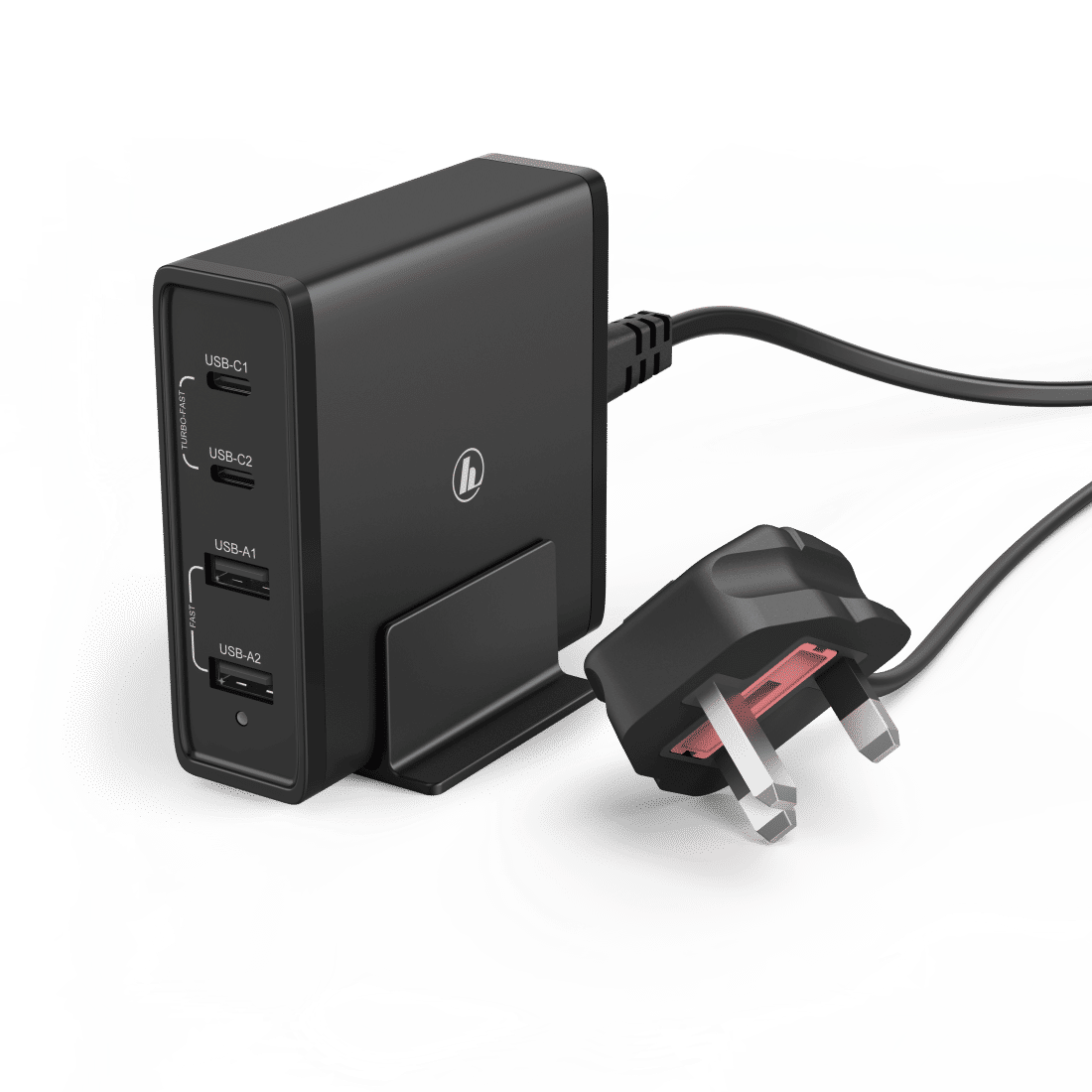 HAMA 73183376 65 Watt Charging Station, UK Cable, 4-Way (2x PD USB-C, 2x USB-A), black