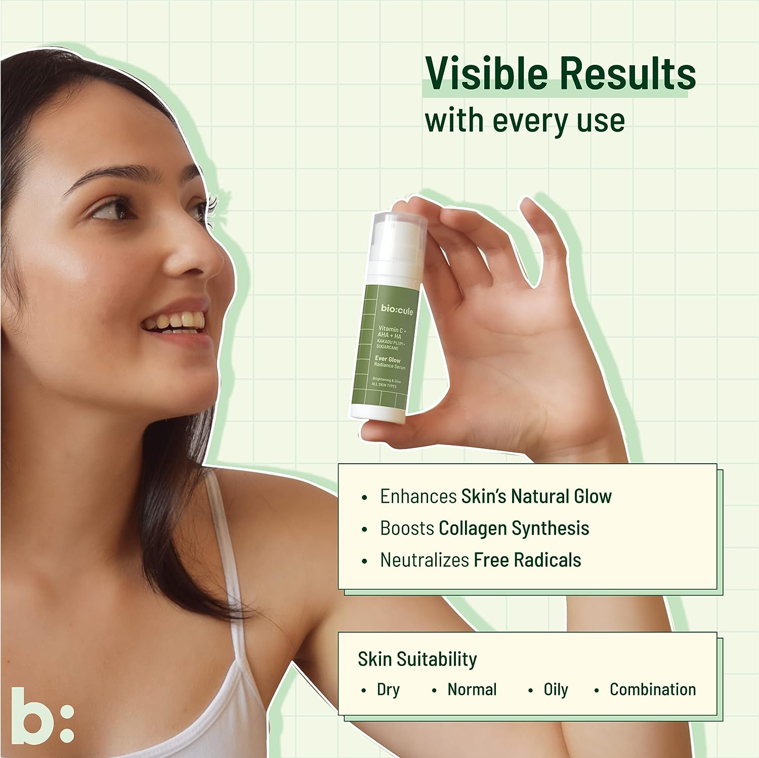 Biocule Ever Glow Radiance Serum : Vitamin c + AHA + HA 15ml