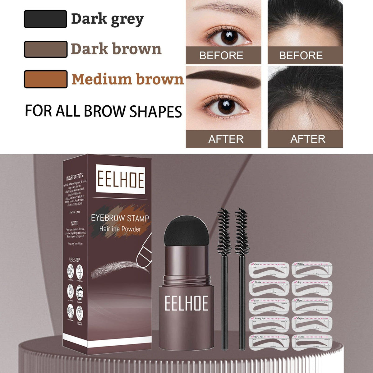 Brow Print Mold, Waterproof Eyebrow Powder, Easy Eyebrow Filling, Natural Look ,1set