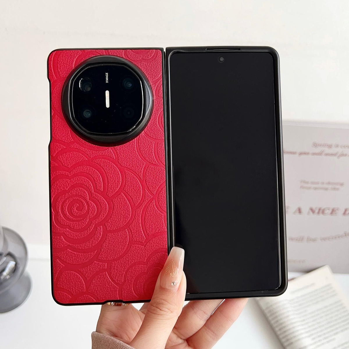 Camellia Pattern PU Case For Huawei Mate X5