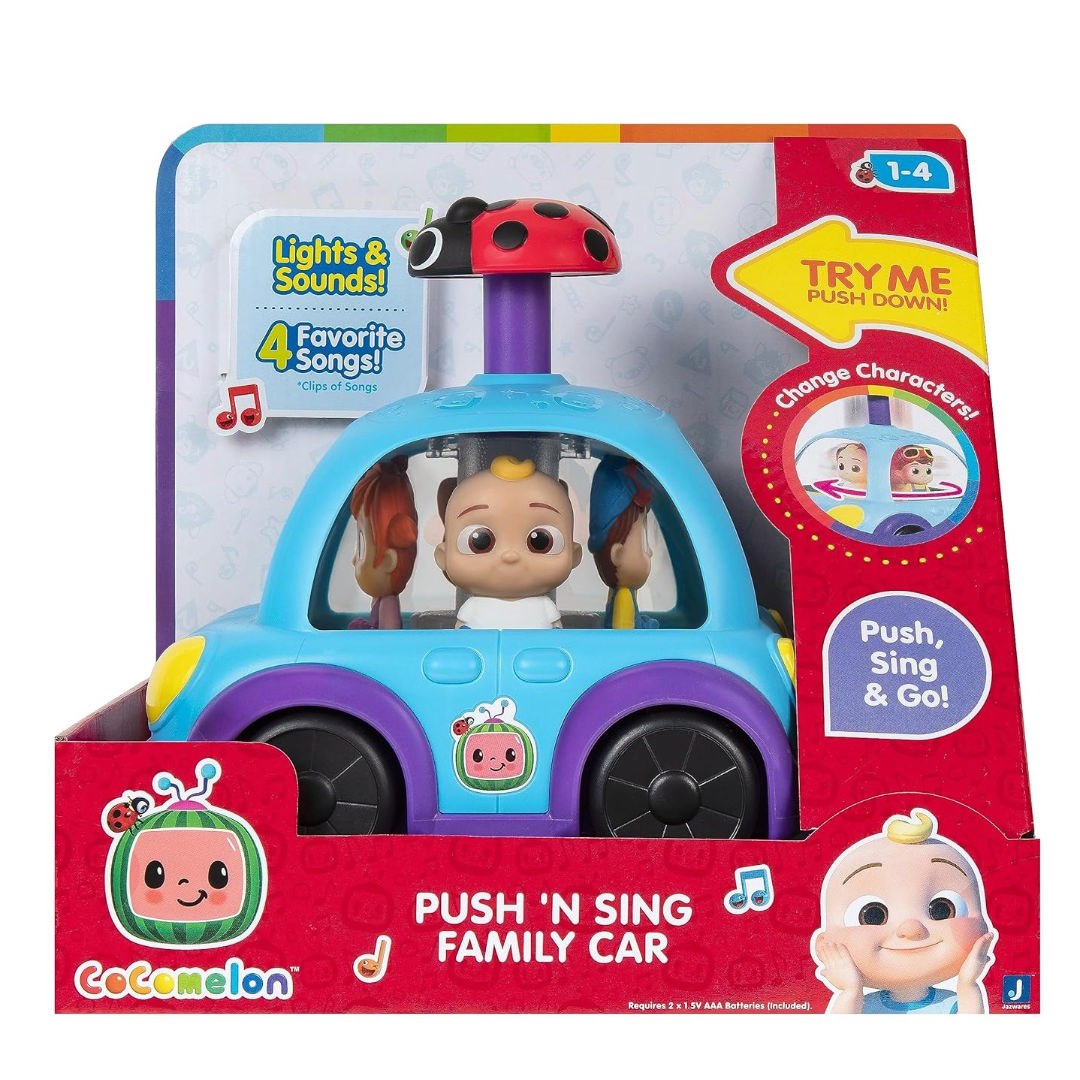 CoComelon Push 'N Sing Family Car, Interactive Musical Light Up Car, 17.78cm, Blue