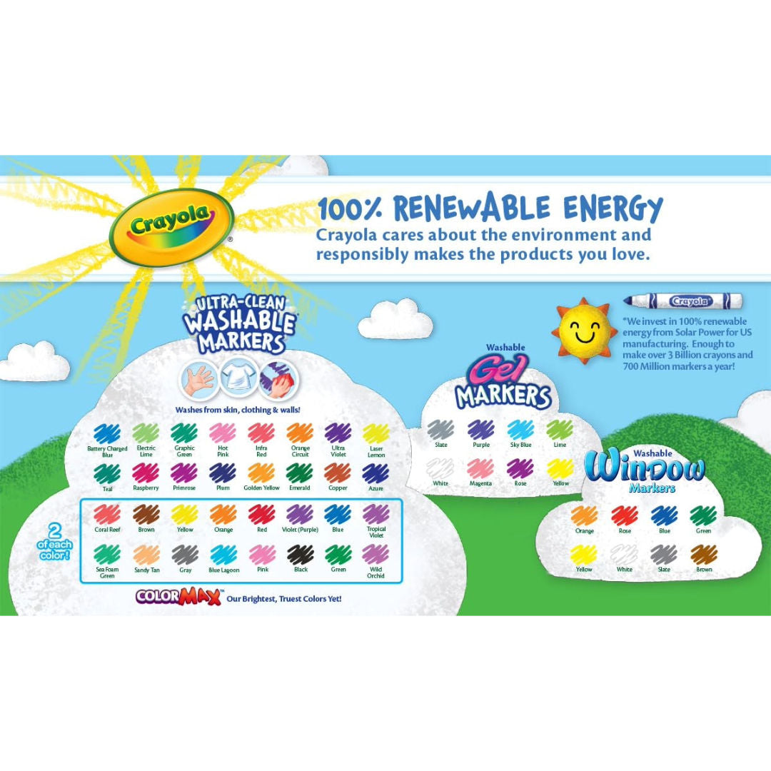 Crayola Broad Line Washable Markers Set Wit Gel And Window Markers, 64 Pieces