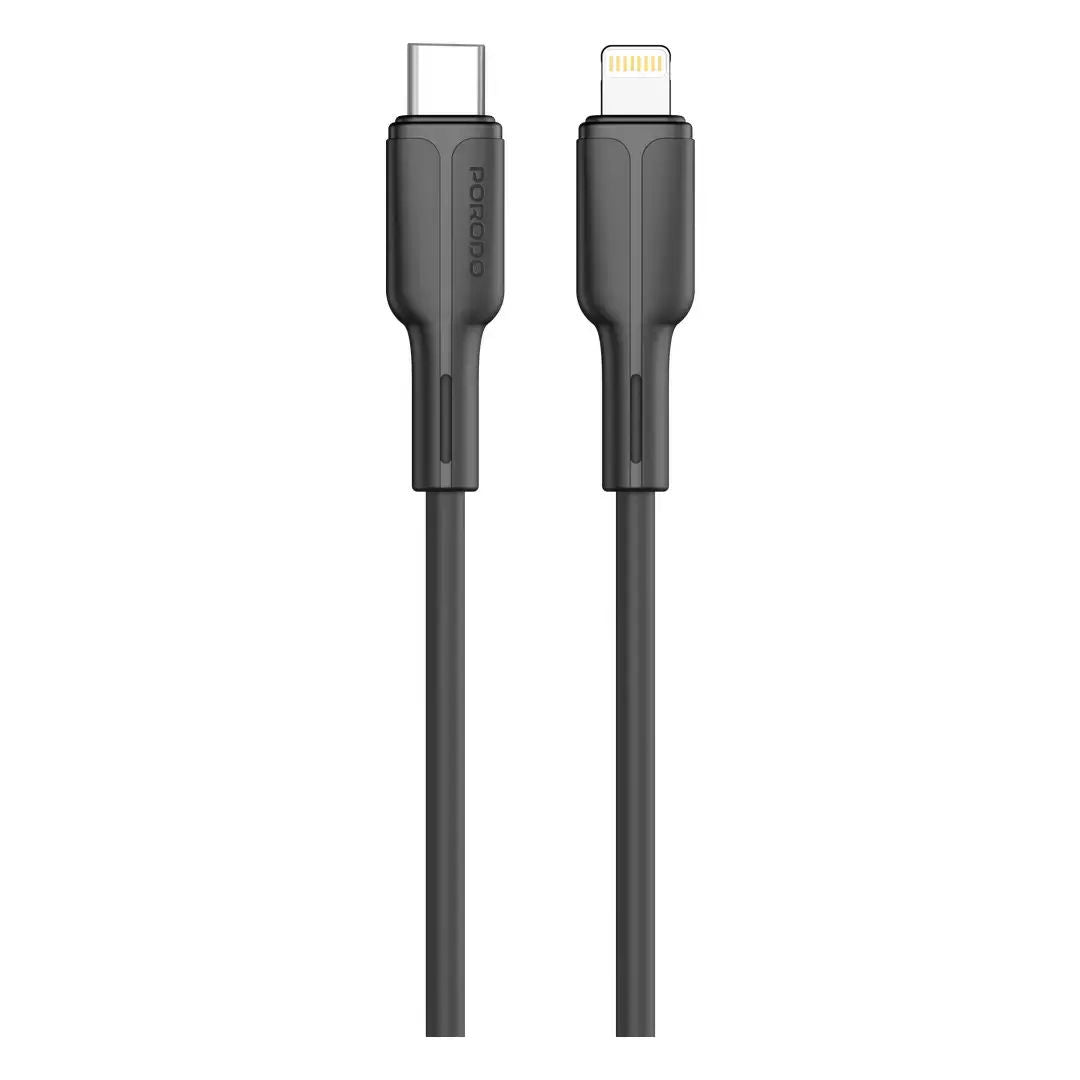 Porodo Tekto Dual Port PD 20W Adapter With Usb-C To Lightning Cable, Black