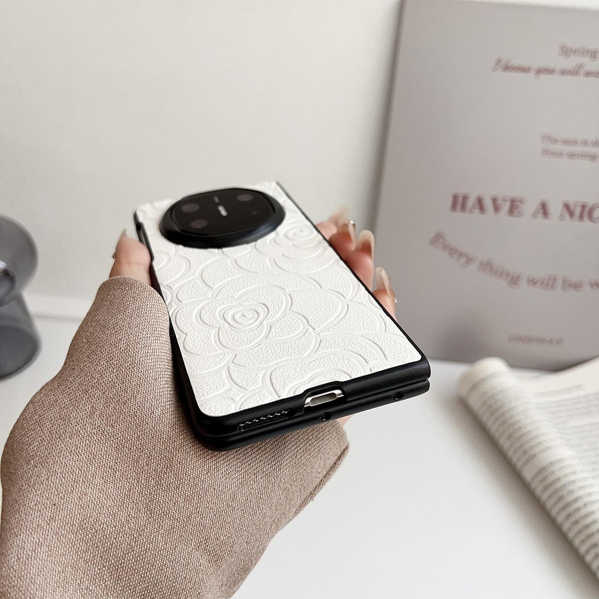 Camellia Pattern PU Case For Huawei Mate X6
