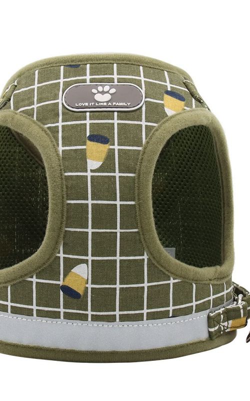 Dog Harness Adjustable Reflective Plaid Vest With Leash Breathable Mesh Pet Supplies