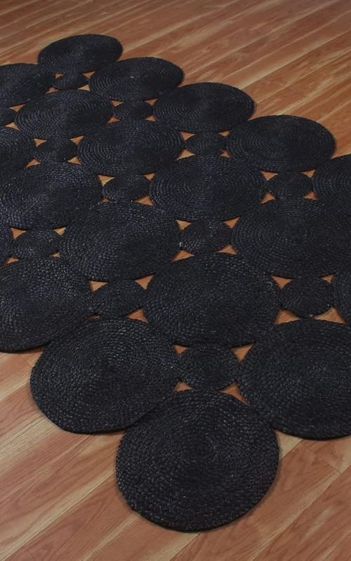 Handmade Braided Black Tikki Design Handmade Jute Area Rug,Floor Carpet Rug