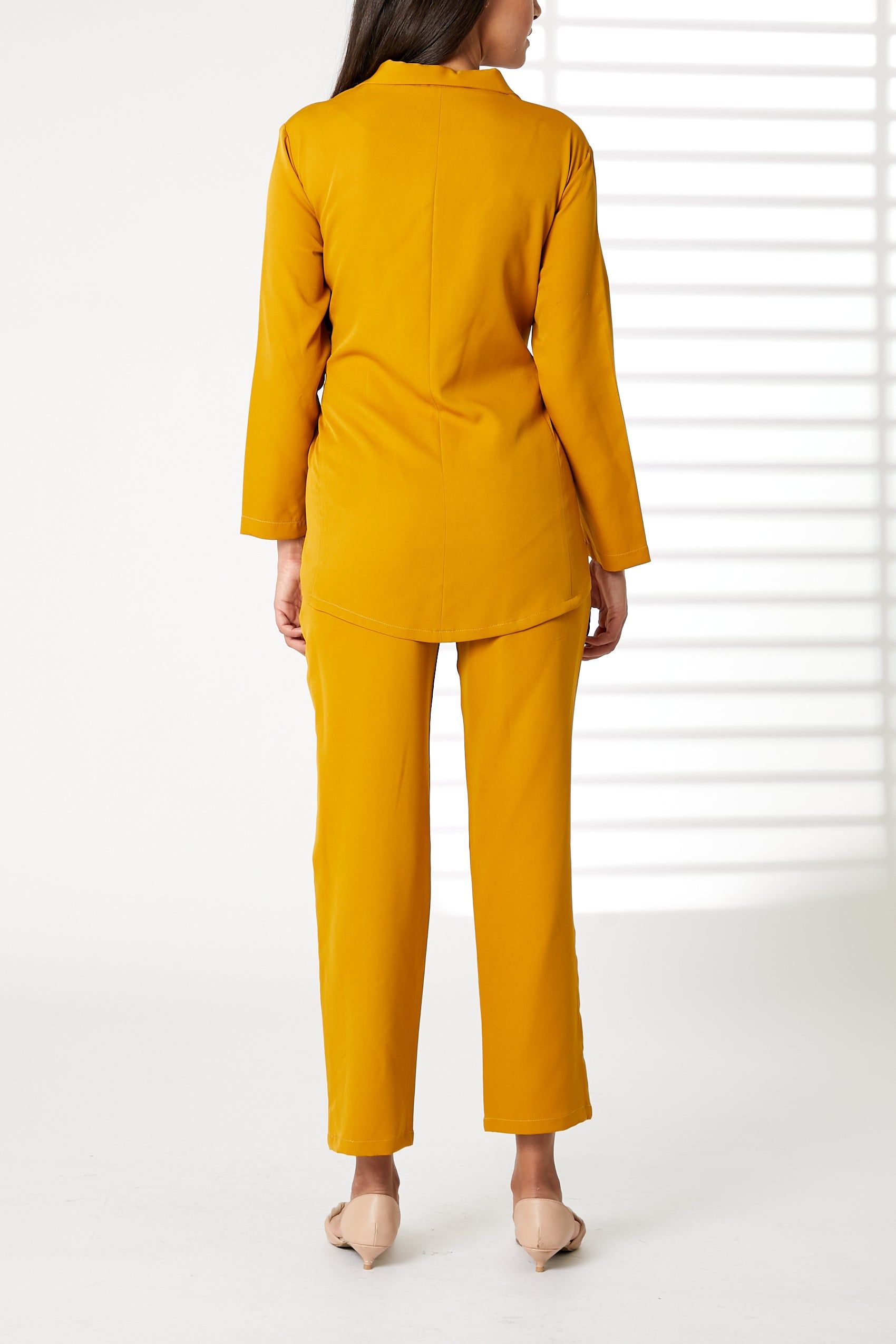 MOiSTREET Yellow Barbie Crepe Fabric Blazer and Pants Set