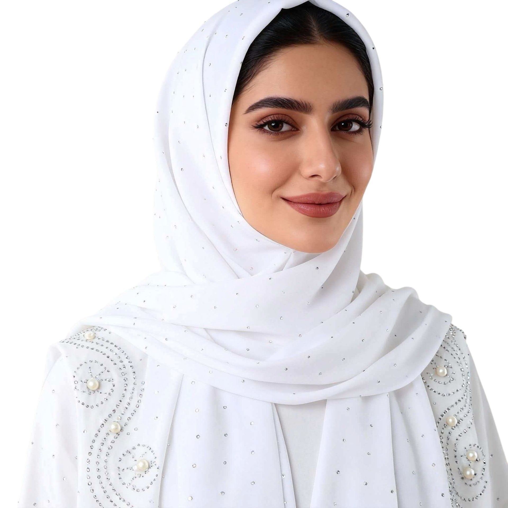 White Pearl Rhinestone Chiffon Hijab Scarf Wedding Shawl