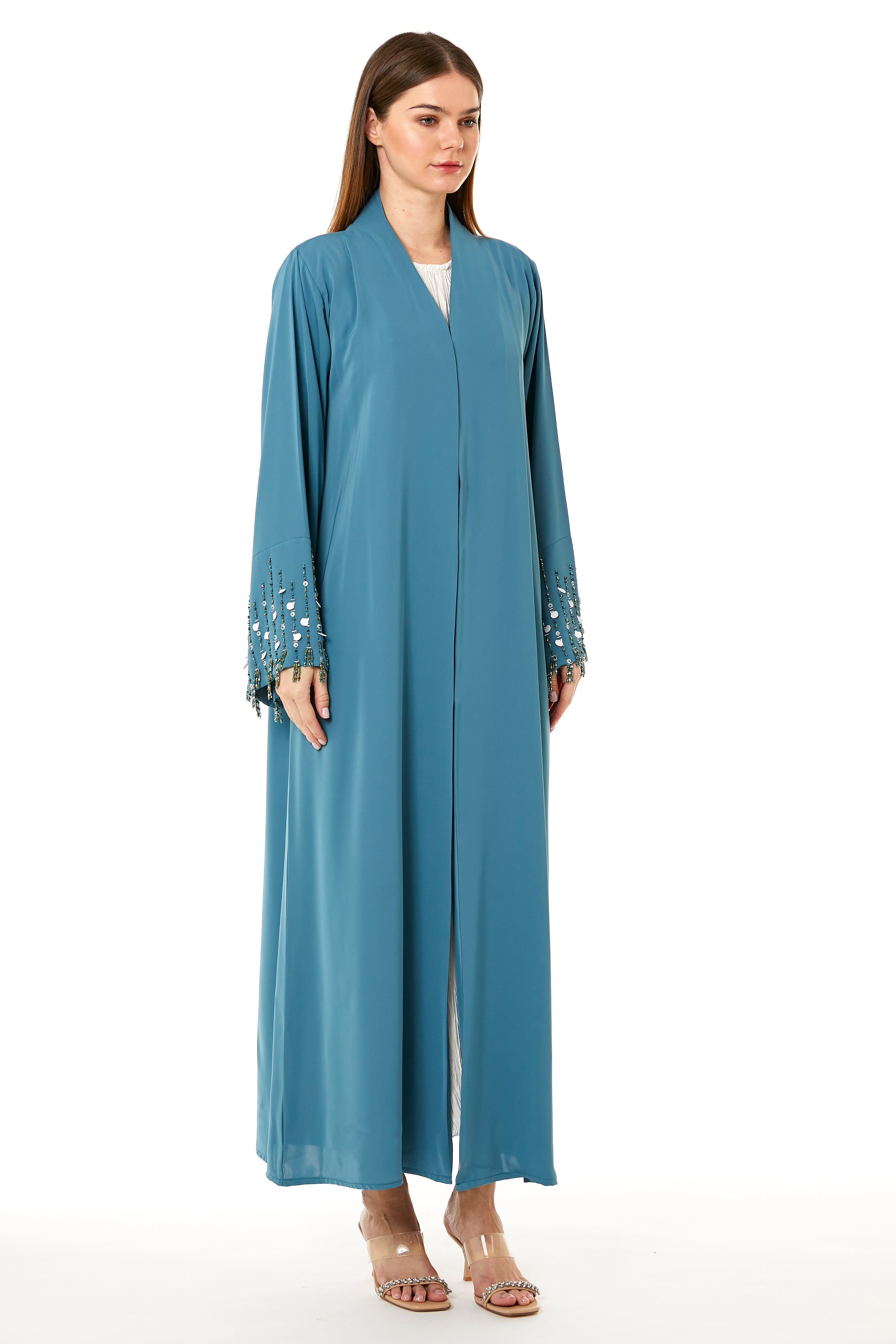 MOiSTREET Blue Korean Nida Hand Embellished Abaya
