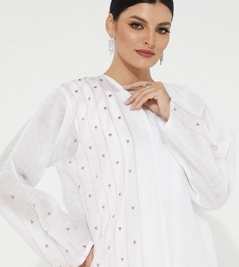 MOiSTREET  White Organza Abaya