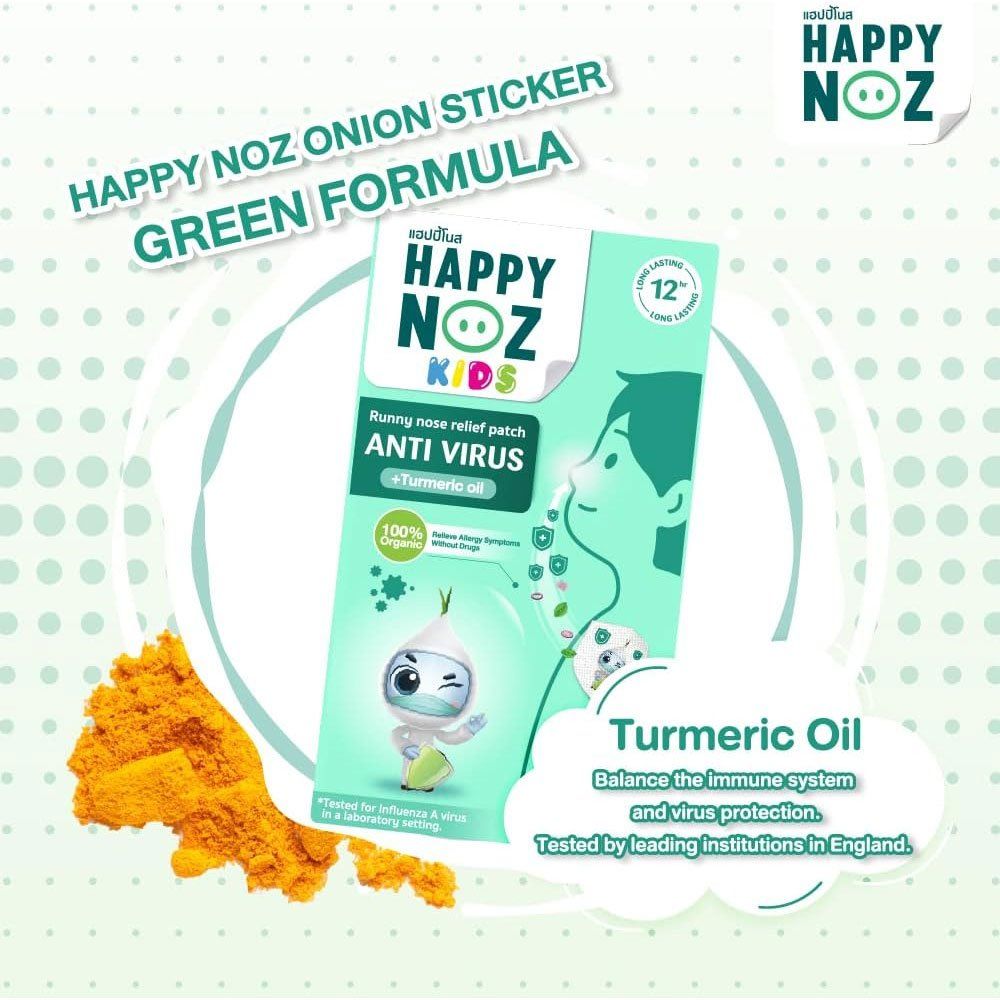 Happy Noz Organic Onion Sticker Plus Turmeric Relief for Allergy &amp; Runny Nose, 100% Organic, 12 Hours Duration