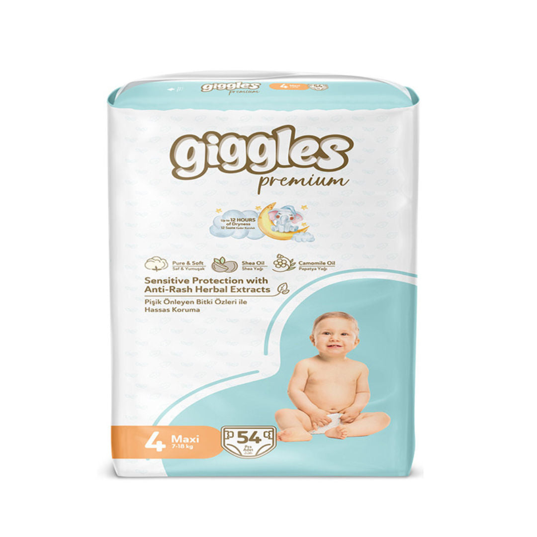 Giggles Premium Jumbo Baby Diapers, Size 4, 9 to 14kg, Pack of 54