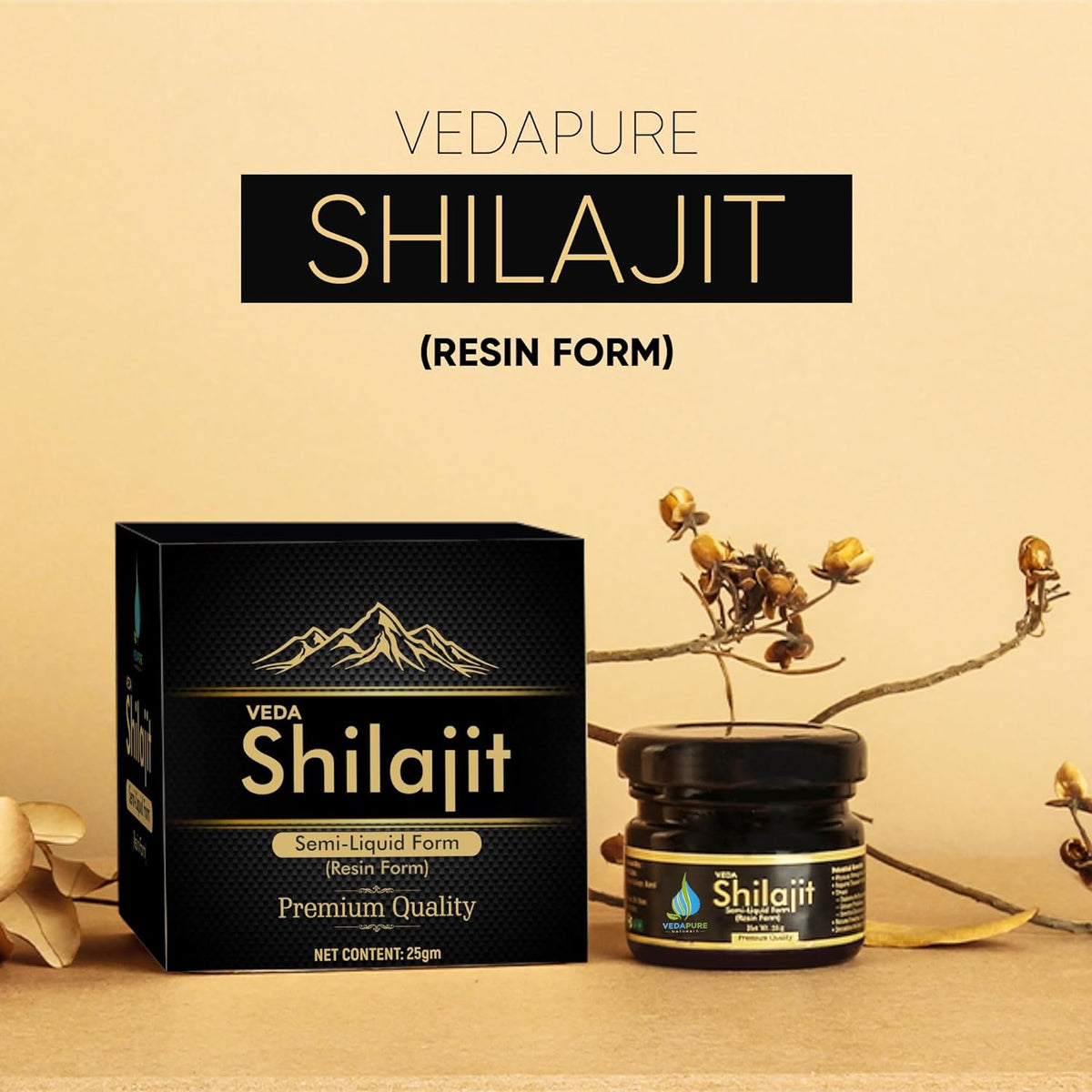 Vedapure Natural & Pure Shilajit/Shilajeet Resin for Men & Women 25 Gram and Star Spark Delay Spray for men 12 ml Combo