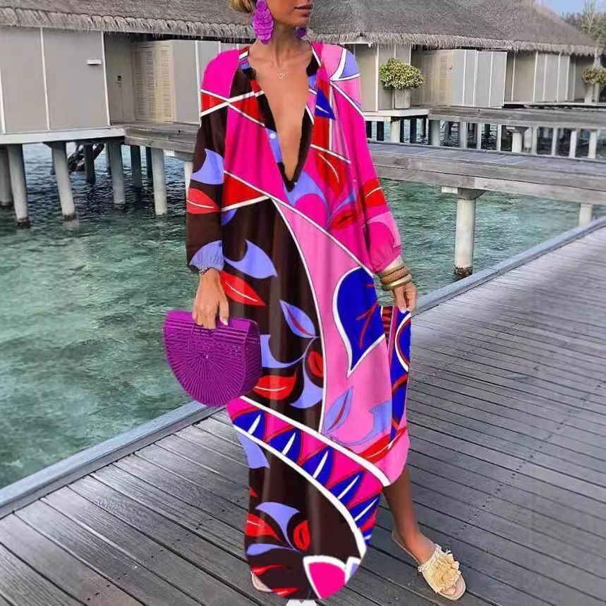 Women's Fashion Printed V-Neck Dress