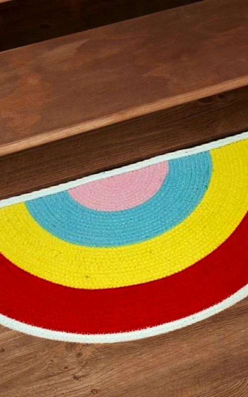 Reversible Braided Doorway Rug Eco-Friendly Half Circle 33" L for All Seasons (Beige/Black)