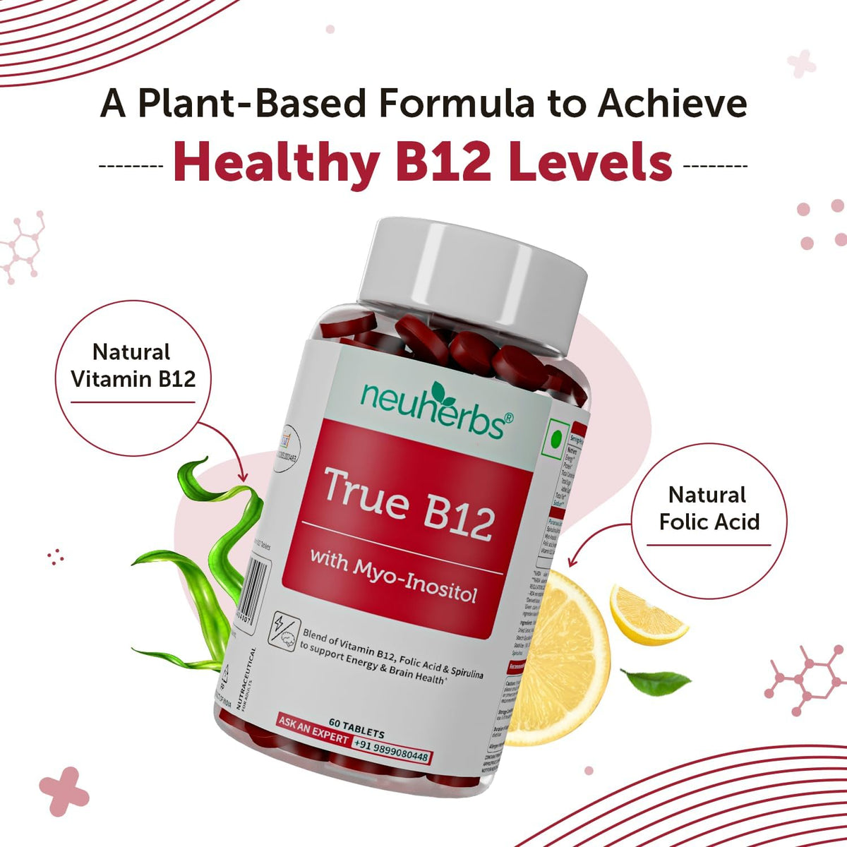 Neuherbs Plant-Based True B12 Supplements For Men & Women 60 capsules