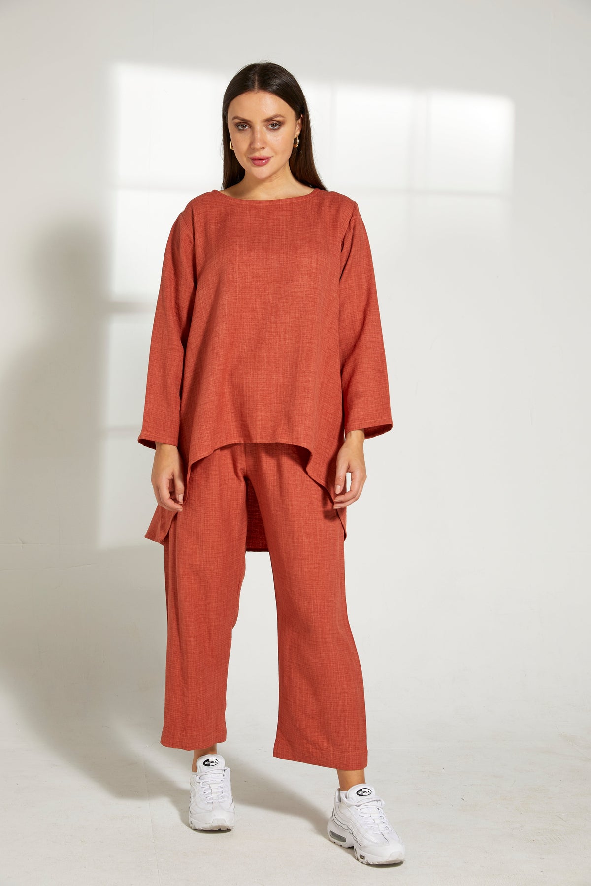 MOiSTREET Orange CEY Mélange Fabric Top And Pants Set