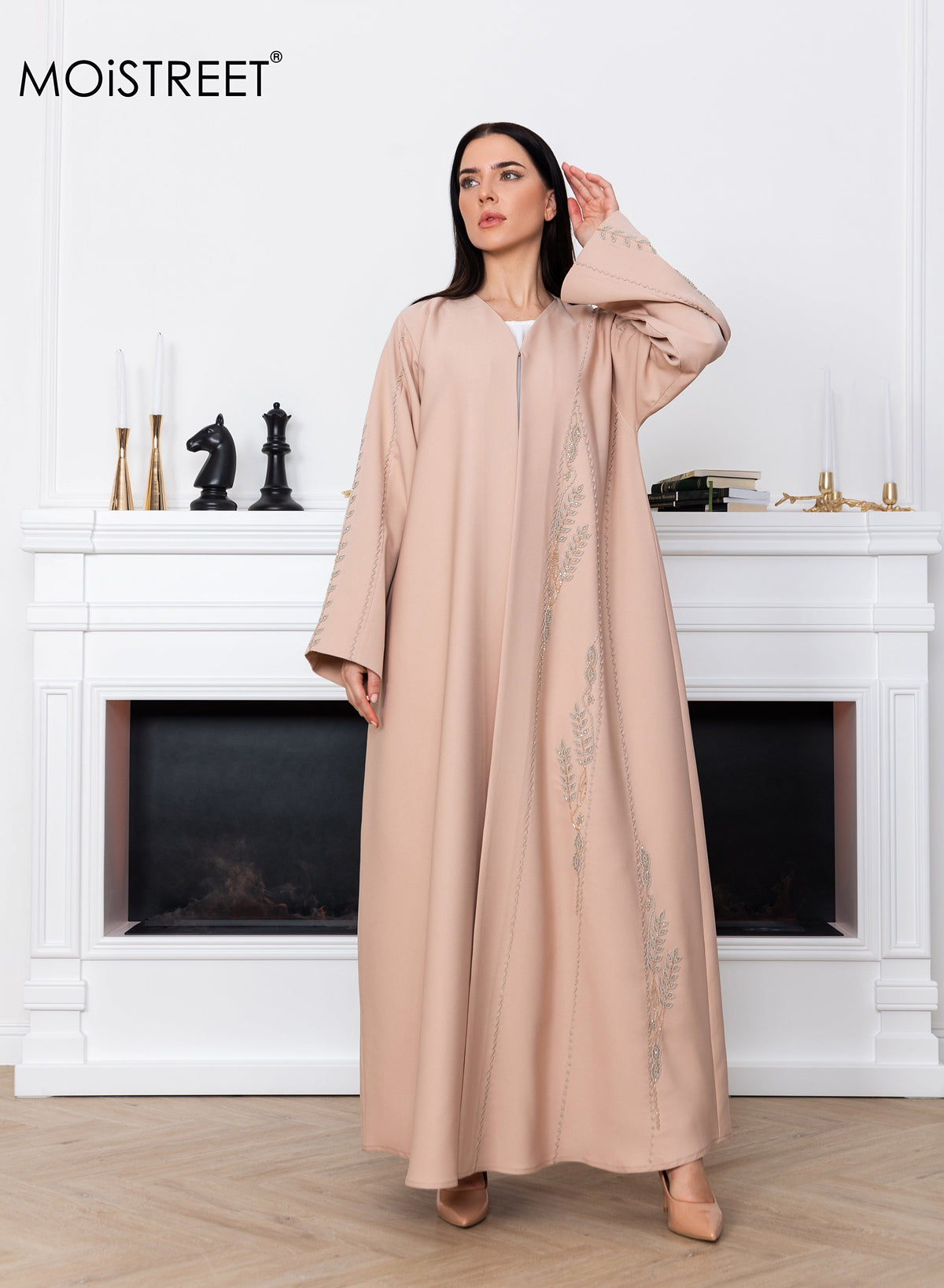 MOiSTREET Victoria Satin Embroidery Abaya