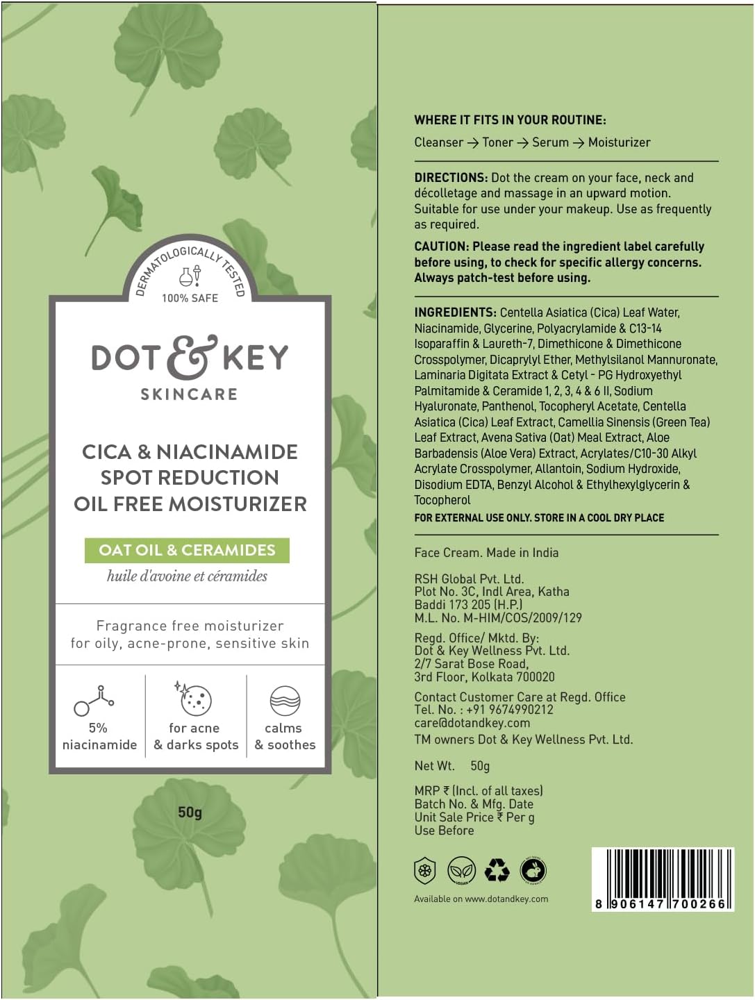 Dot & Key CICA + Niacinamide Oil-Free Moisturizer, 60ml