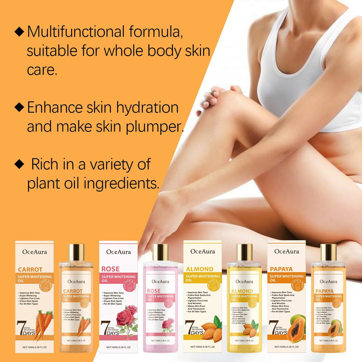 7 Day Body Care Oil, Deep Moisturizer, Natural Skin Brightening, Hydrating Massage Essential ,100ml