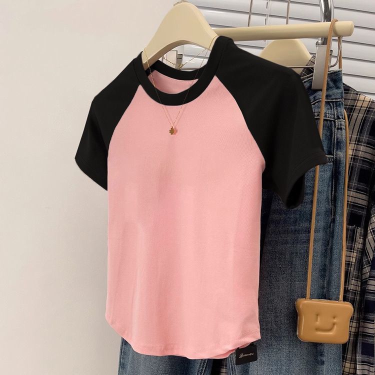 Pure Cotton Curved Hem Round Neck Short Sleeve T Shirt For Women