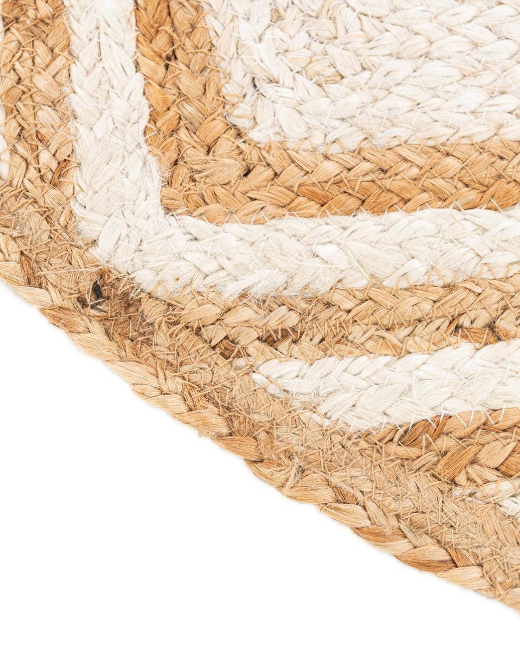 Round Geometric Jute Rug in Ivory & Natural | Modern Minimal Area Carpet
