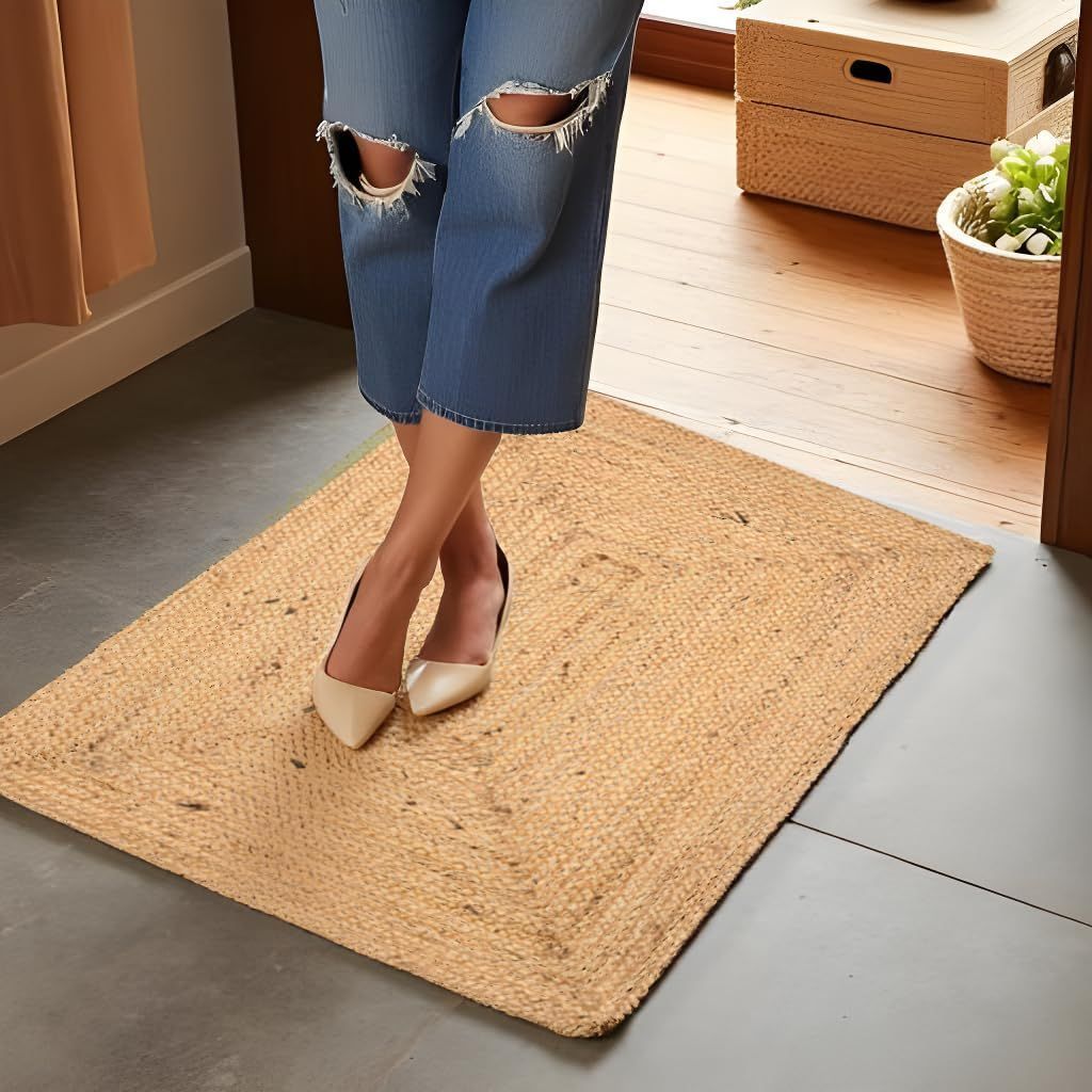 Hand Woven Reversible Jute Burlap Cotton Rag