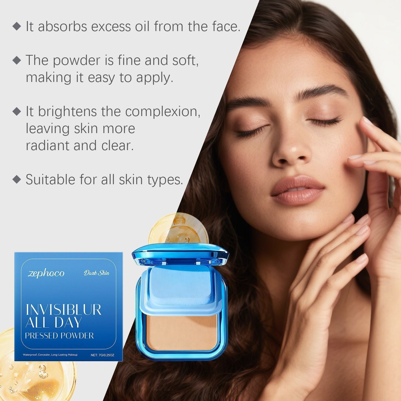 7g Matte Pressed Powder with Oil Control and Smooth Finish