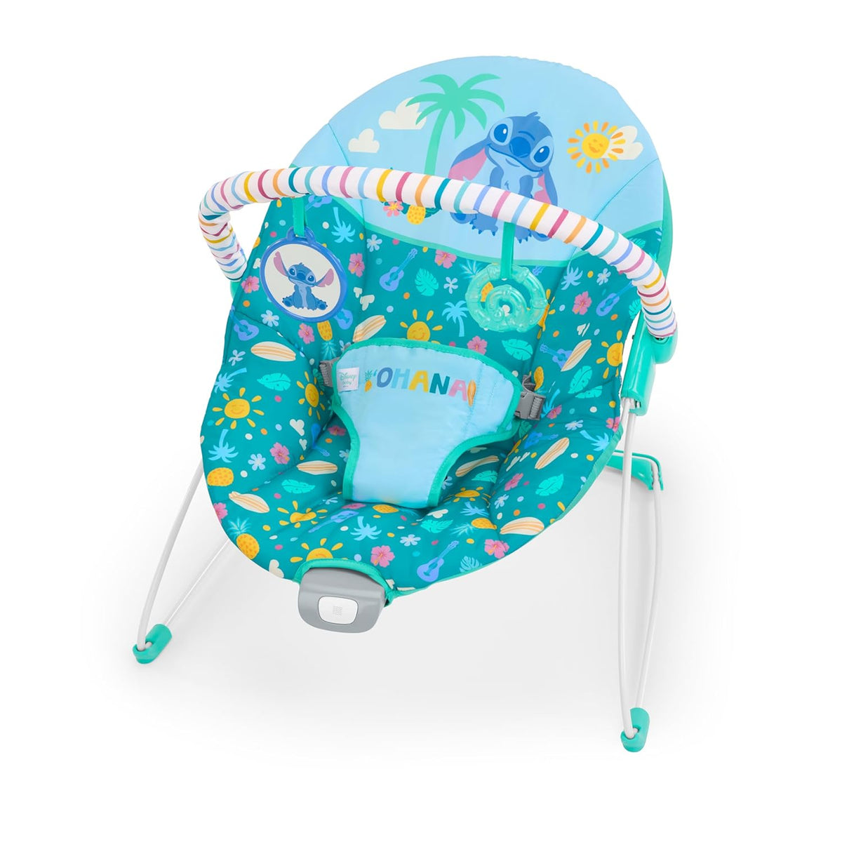 Bright Starts Disney Baby Lilo & Stitch Ohana Paradise Vibrating Bouncer Toy (55.30 x 48.01 x 51.51cm, Mint Green), 0 to 6 months