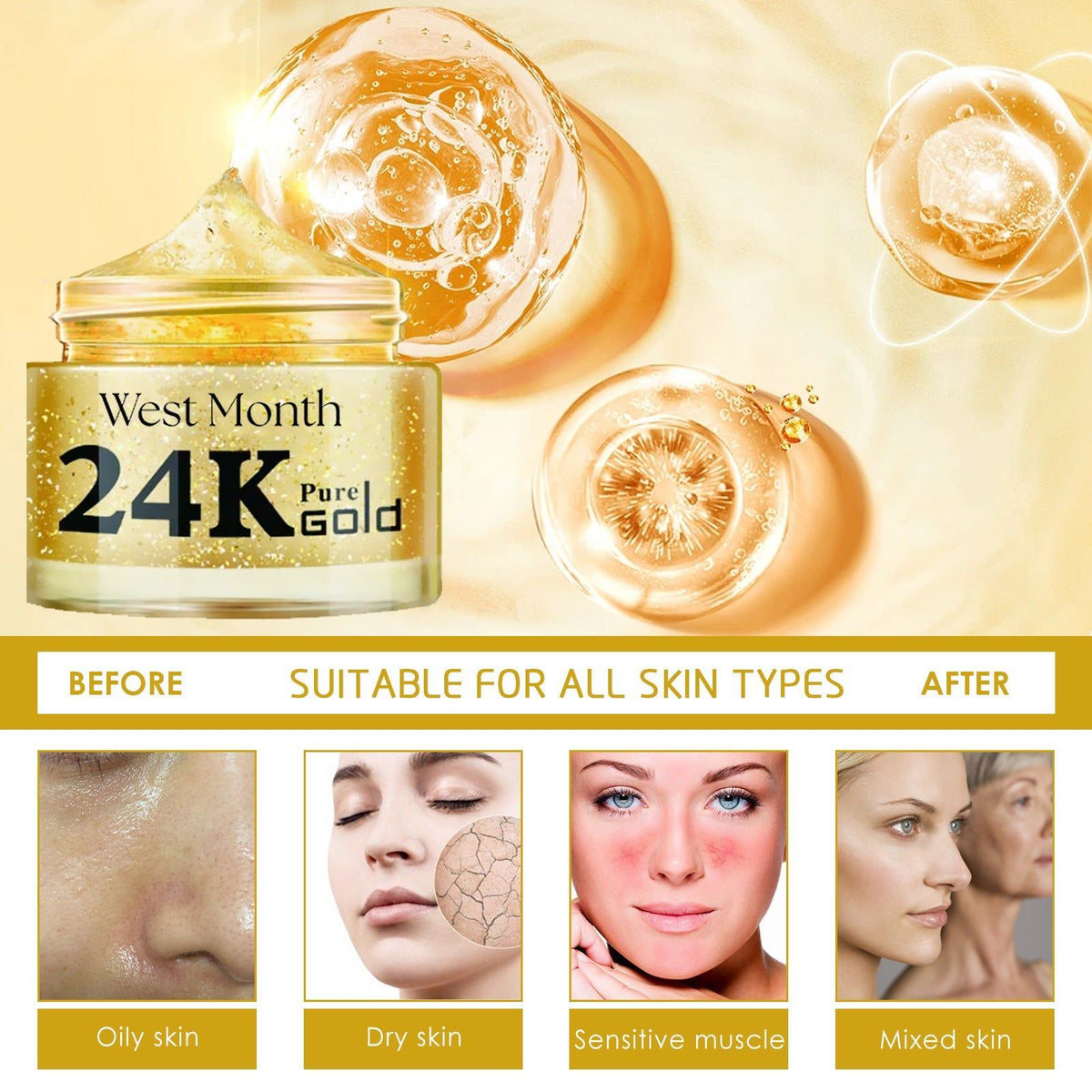 24k Gold Collagen Face Cream, Moisturizes, Tightens, Fades Fine Lines, Brightens Skin ,50ml