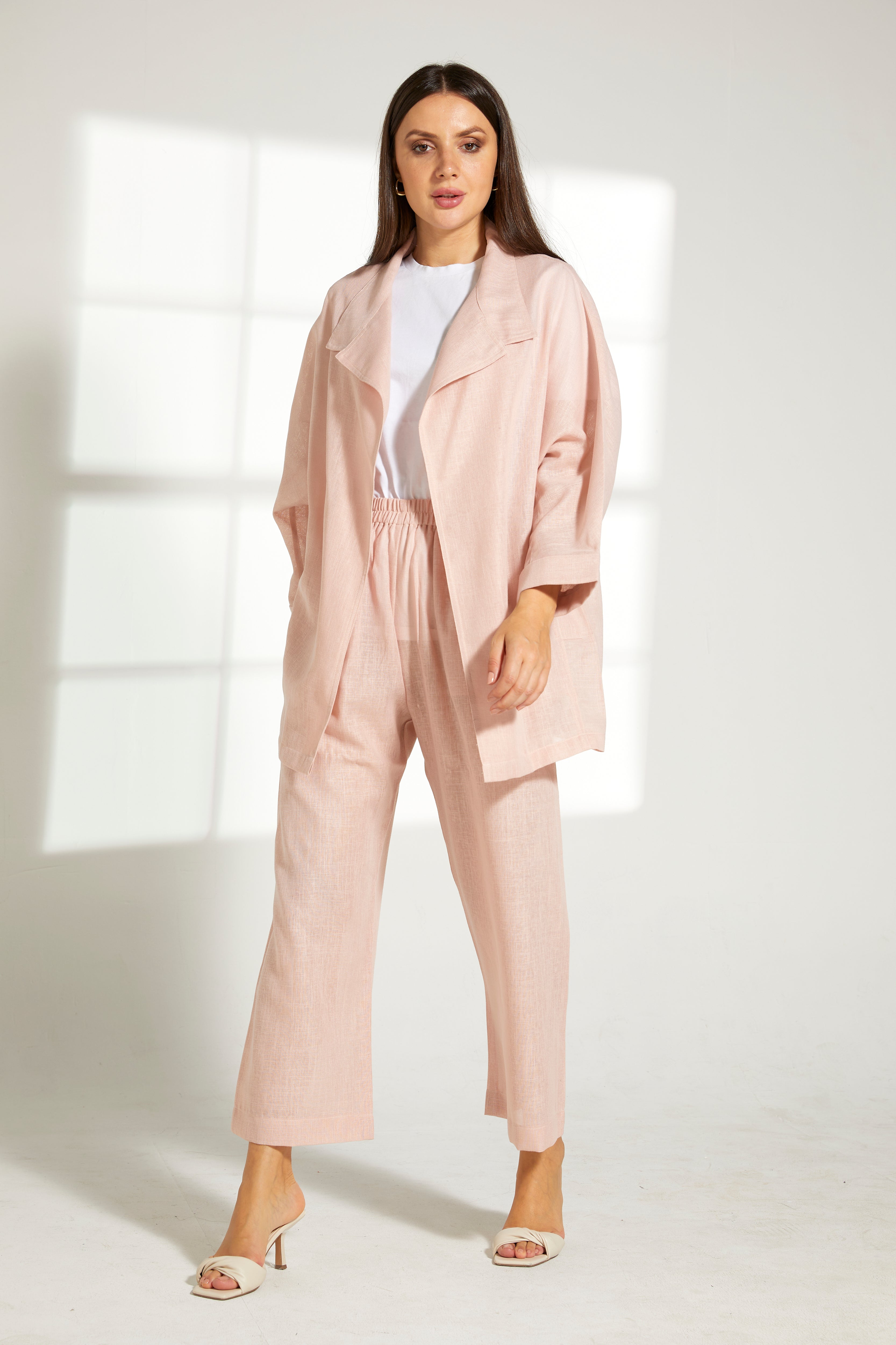 MOiSTREET Peach Linen Top and Pants Set
