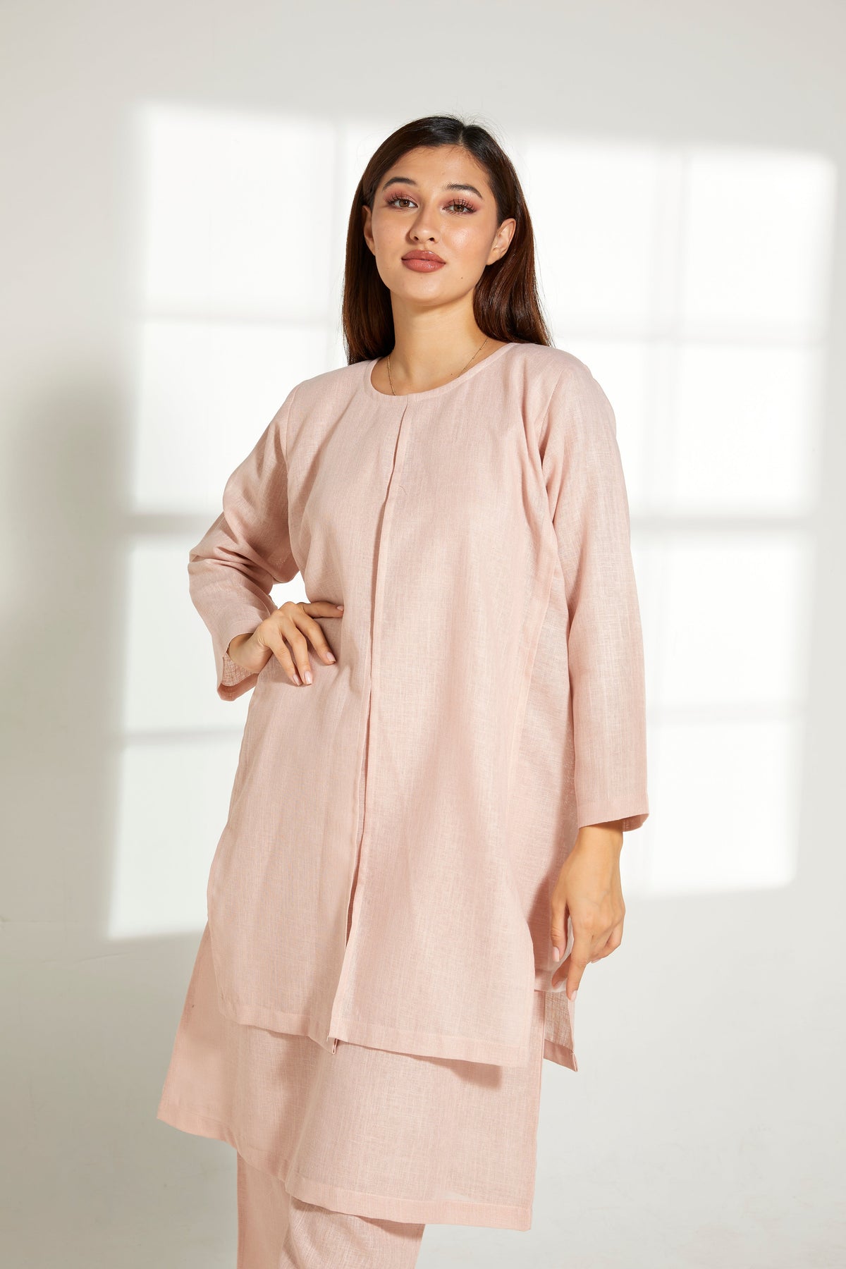 MOiSTREET Peach Linen Fabric Top and Pants Set
