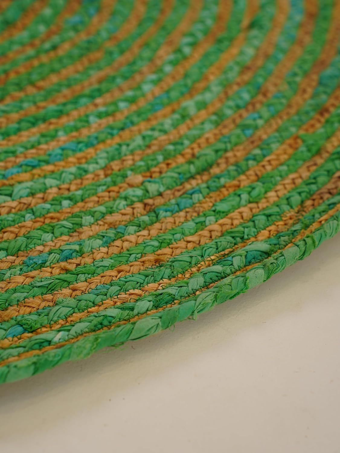 Green Jute Round Rug Spiral Pattern | Handwoven Natural Fiber Area Rug Carpet