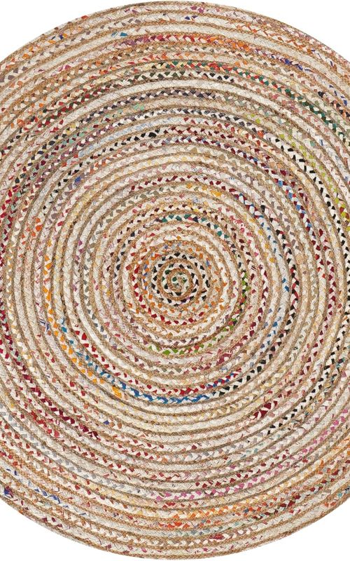 Ivory Cotton & Jute Round Rug Multicolor Braided | Handwoven Boho Area Rug