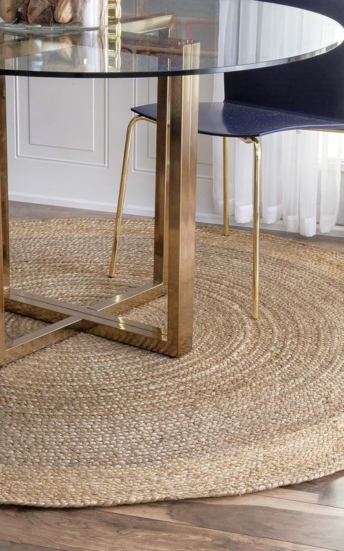 Handmade Natural Jute Grey Round Area Rug with Natural Border – Eco-Friendly Braided Area Rug Floor Carpet