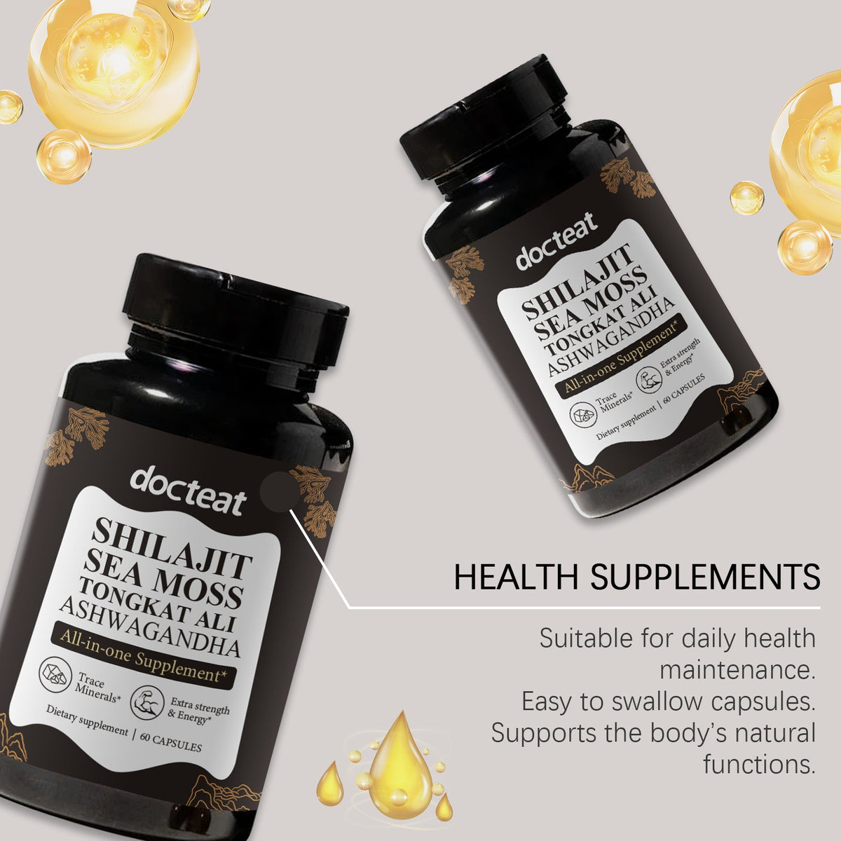 Boost Energy & Body Care, Natural Capsules for Vitality, Fatigue Relief ,60pcs