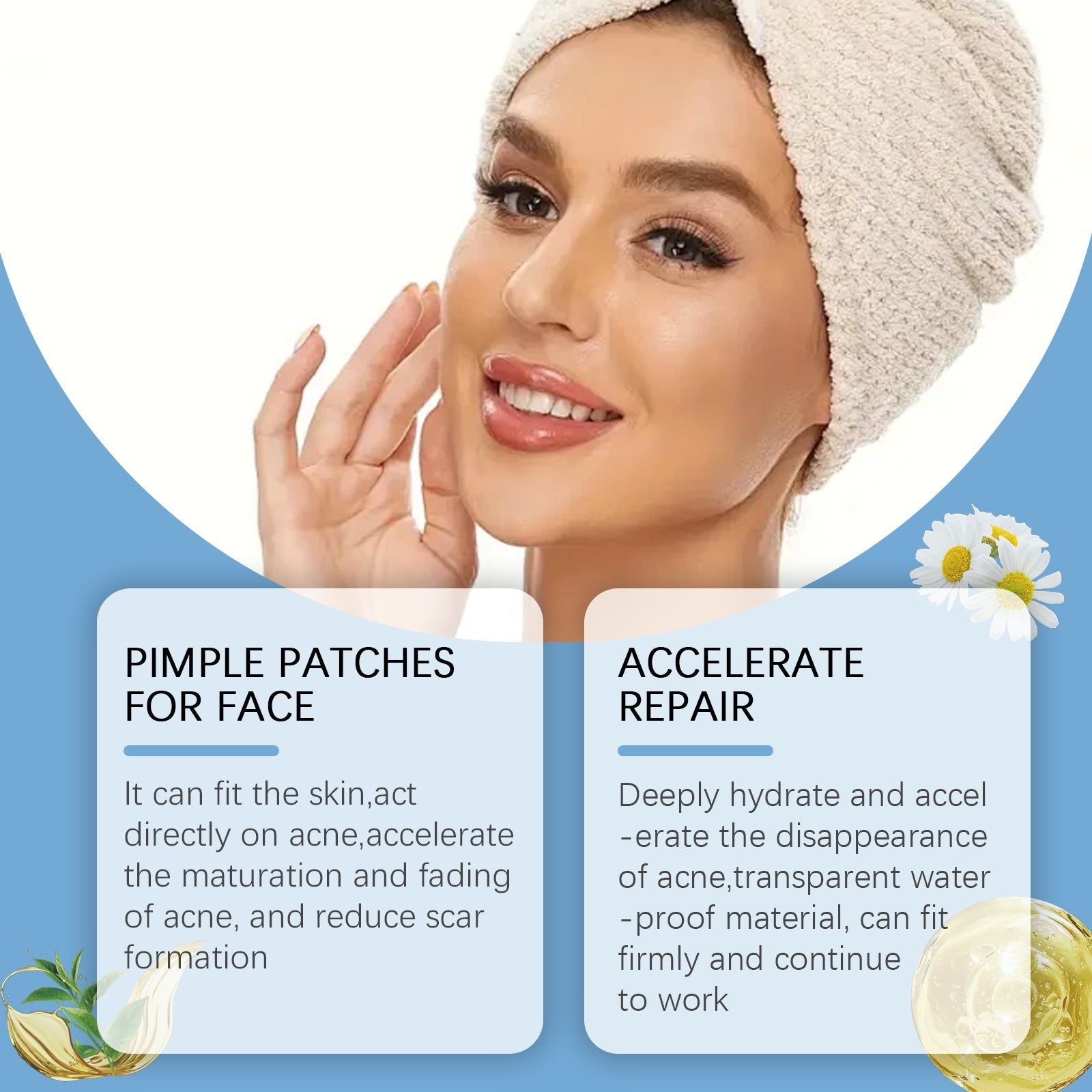 Fast Pimple Repair Patch, Acne Spot Treatment, Waterproof Breathable Skin Cover ,216 pieces