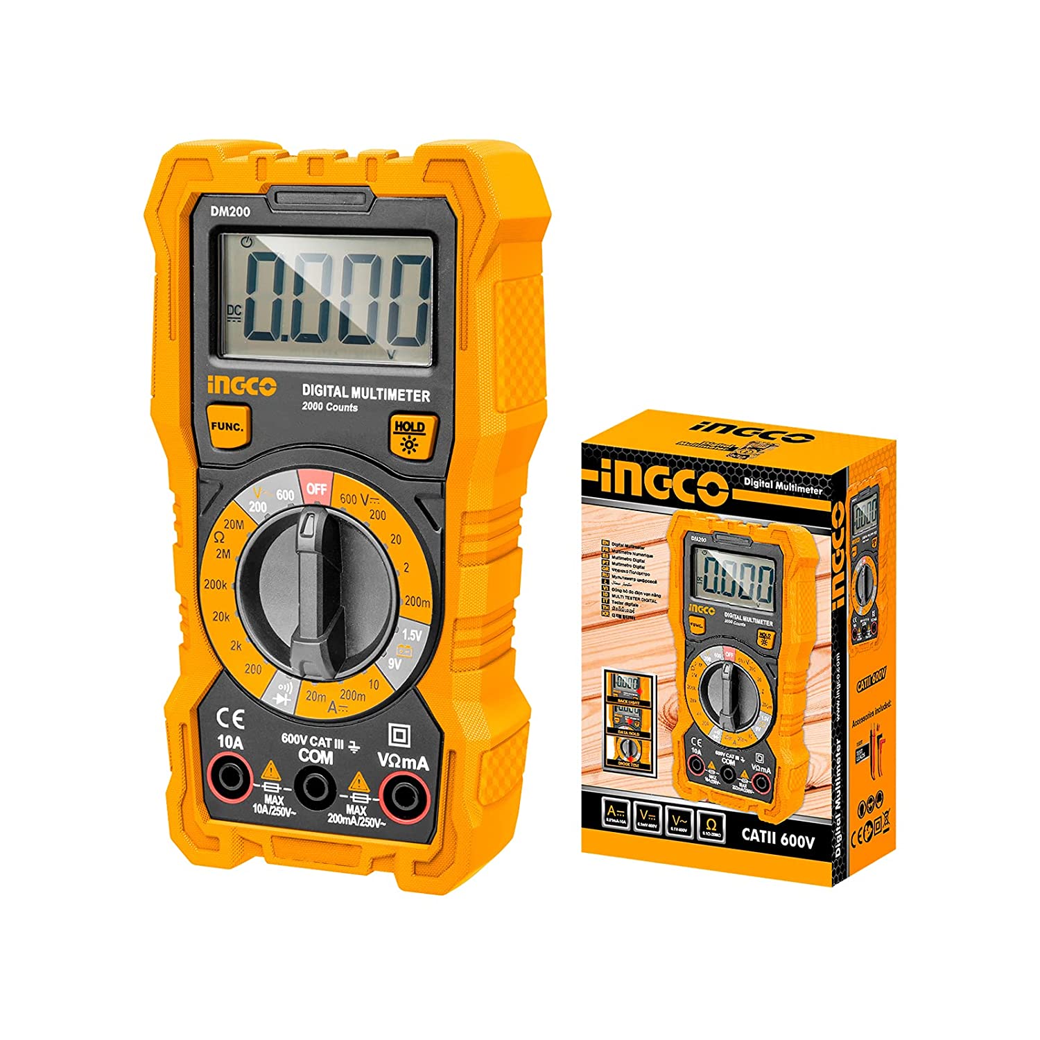 INGCO Digital Multimeter, 2000 Count / True RMS 6000 Count Variant, AC/DC Voltage & Current Tester with NCV, Data Hold & Auto Power Off