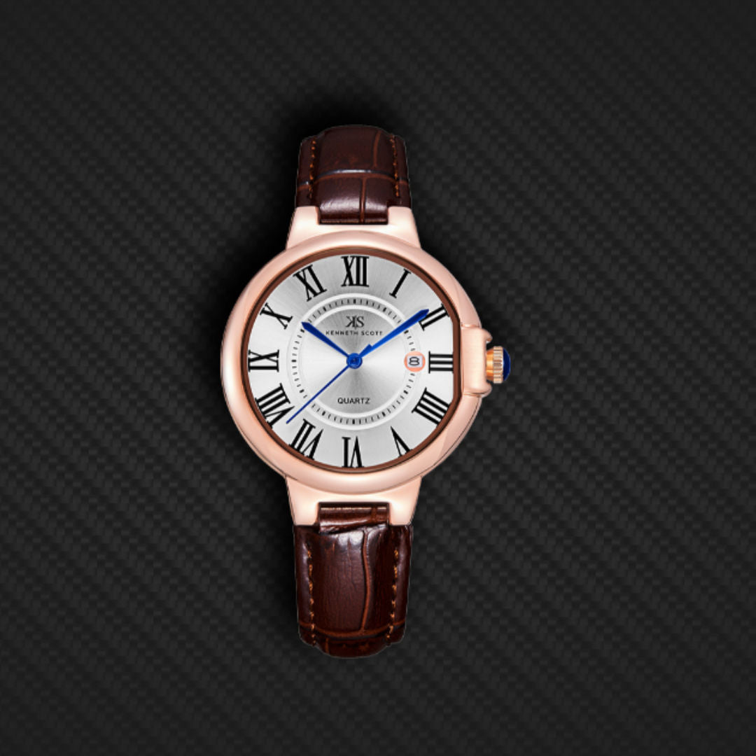 Kenneth Scott Women's Quartz Analog Watch with Genuine Leather Strap, 32 mm, K23553 Series
